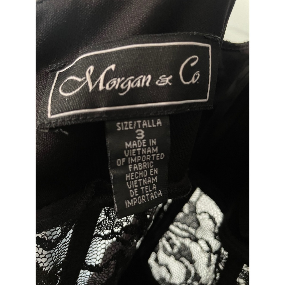 Morgan & Co Black Glitter Lace Corset Gown Maxi Dress Size 3 Slit Formal - Picture 7 of 7